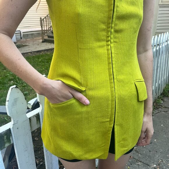 Vintage chartreuse Anne Klein mod mini dress - Picture 4 of 11